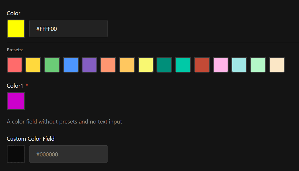 Color Picker Field - Admin Edit View